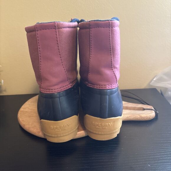 Sperry Port Boot Girls Purple Duck Rain Boot Rubber Flat Socks Size 5M Preowned - Picture 8 of 16